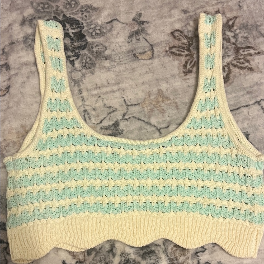 For Love & Lemons Crochet Crop Tank Yellow Mint Striped Boho Festival Summer XS - Picture 5 of 5